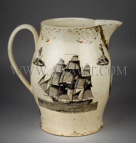 Large, Outstanding and Rare Liverpool Jug
Newburyport Harbor and the Ship, right facing